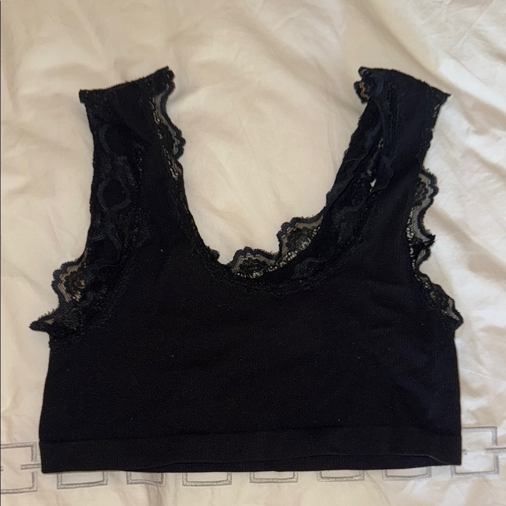 Elegant Black Lace Trim Bralette